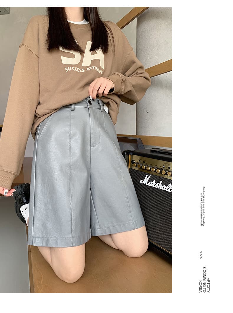 ショートパンツ 上品フェイクレザーハーフパンツ
