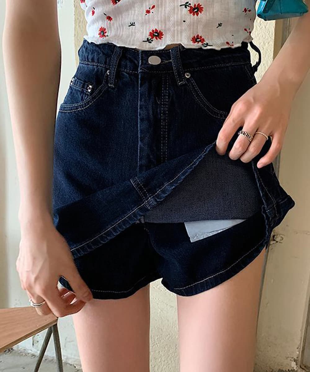 ショートパンツ レディース ハイウエストデニムスカパン