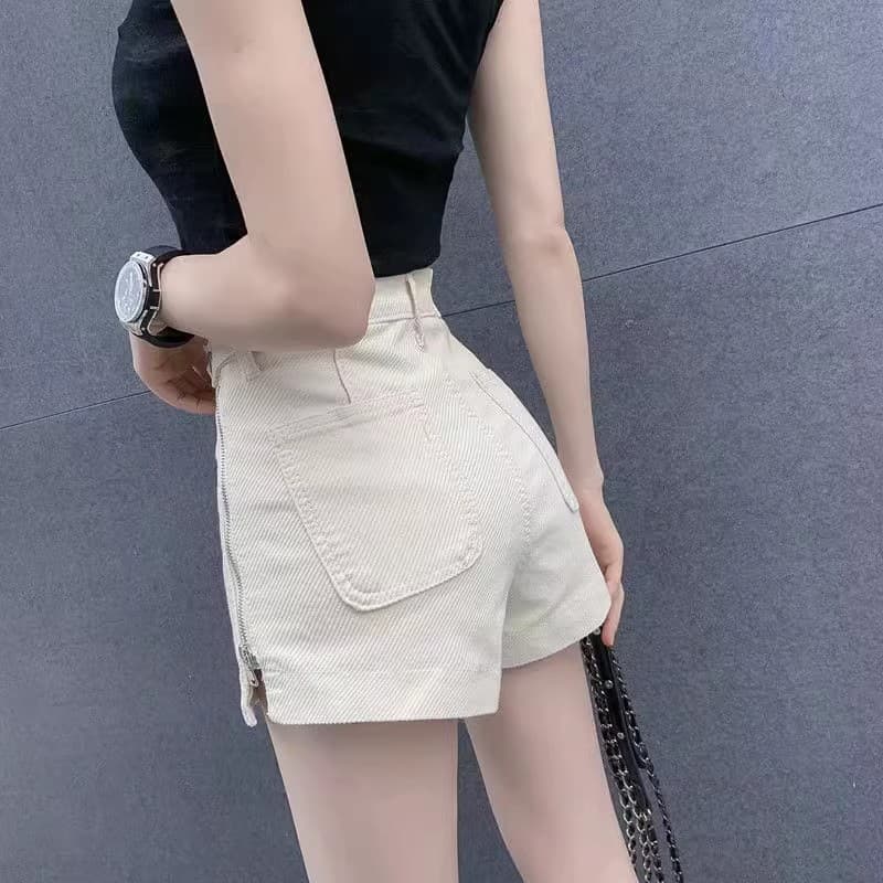 ジッパーデザイン ハイウエストショートパンツ