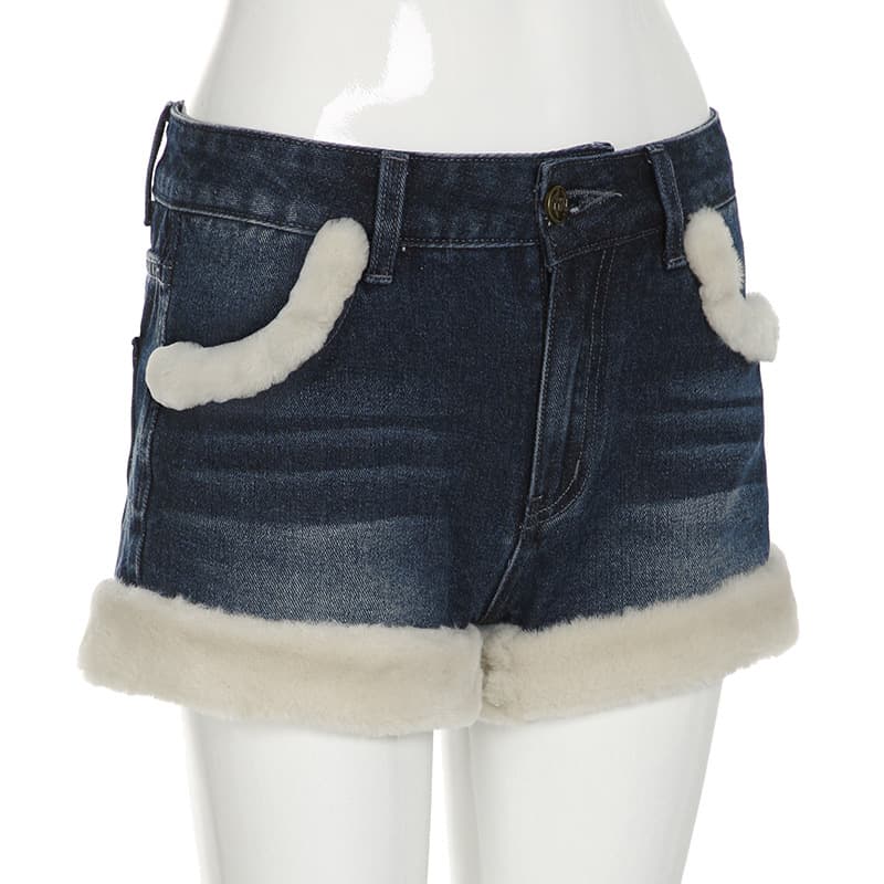 もこもこ裏ボアデニムショートパンツ