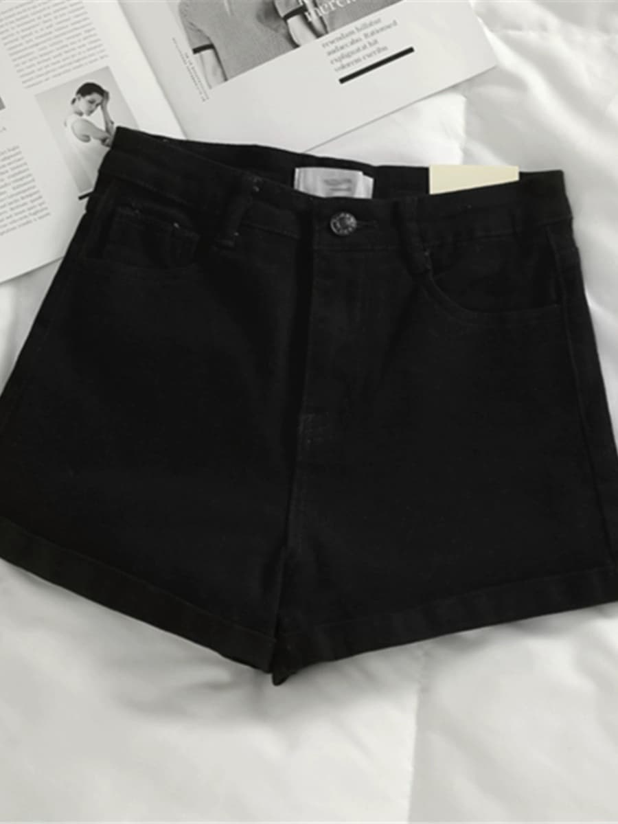 フロントボタンデニムショートパンツ