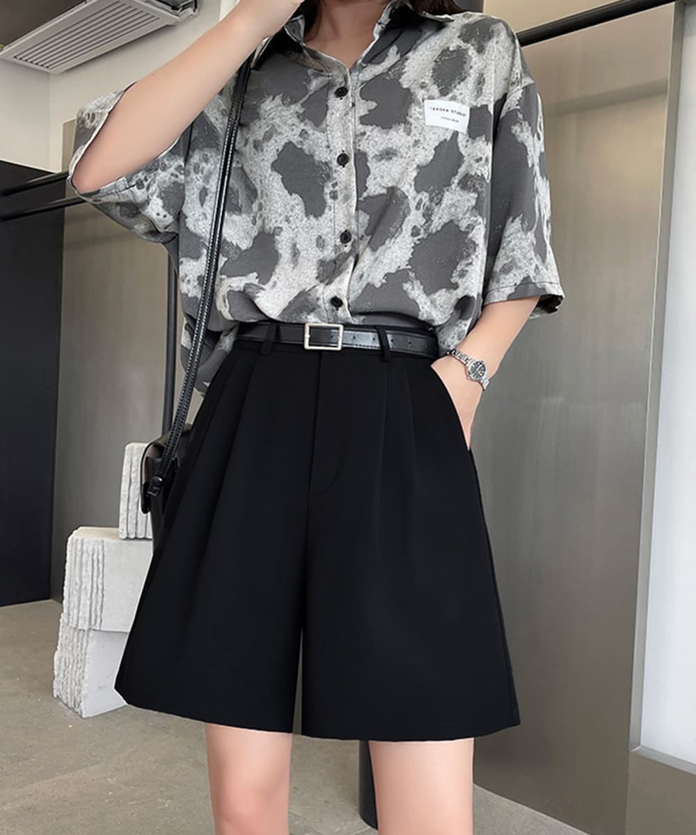 レディース ハイウエスト 膝上 ショートパンツ