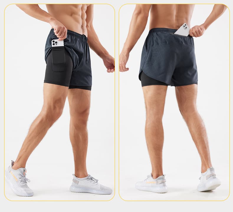 スポーツ用二重構造ポケット付きショートパンツ