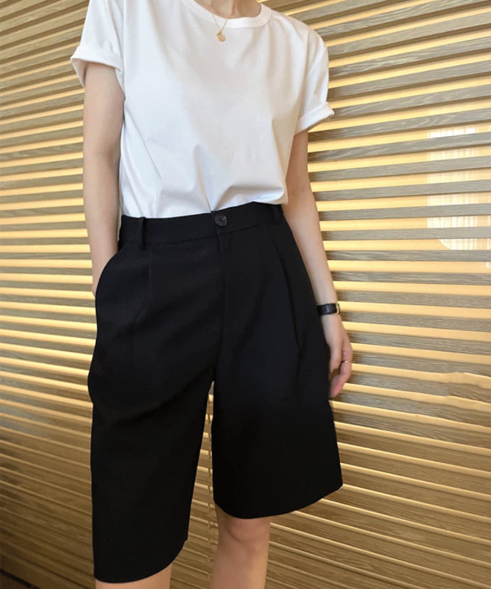 レディース ハイウエスト タックショートパンツ 美脚効果