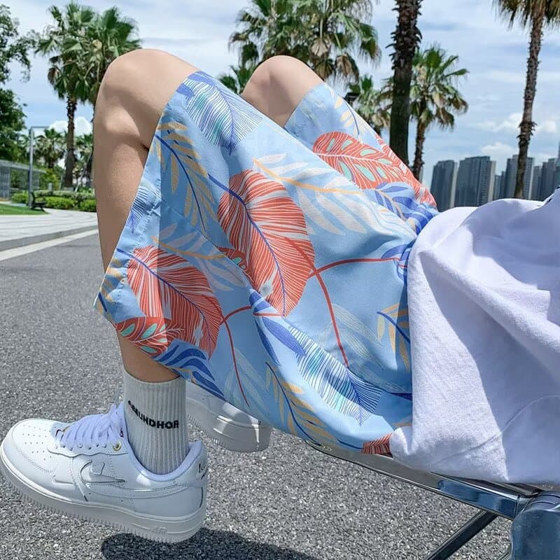 ショートパンツ トロピカル柄ゆったりハーフパンツ