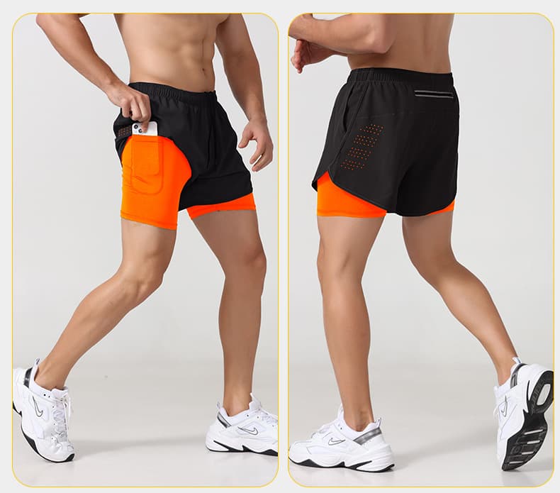 スポーツ用二重構造ポケット付きショートパンツ