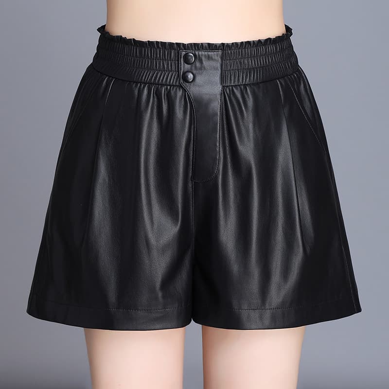 ウエストゴム合皮ワイドショートパンツ