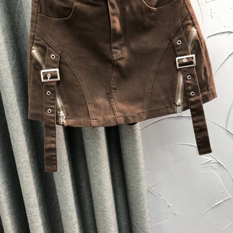 ショートパンツ デザインジッパー付きミニスカート風ショートパンツ