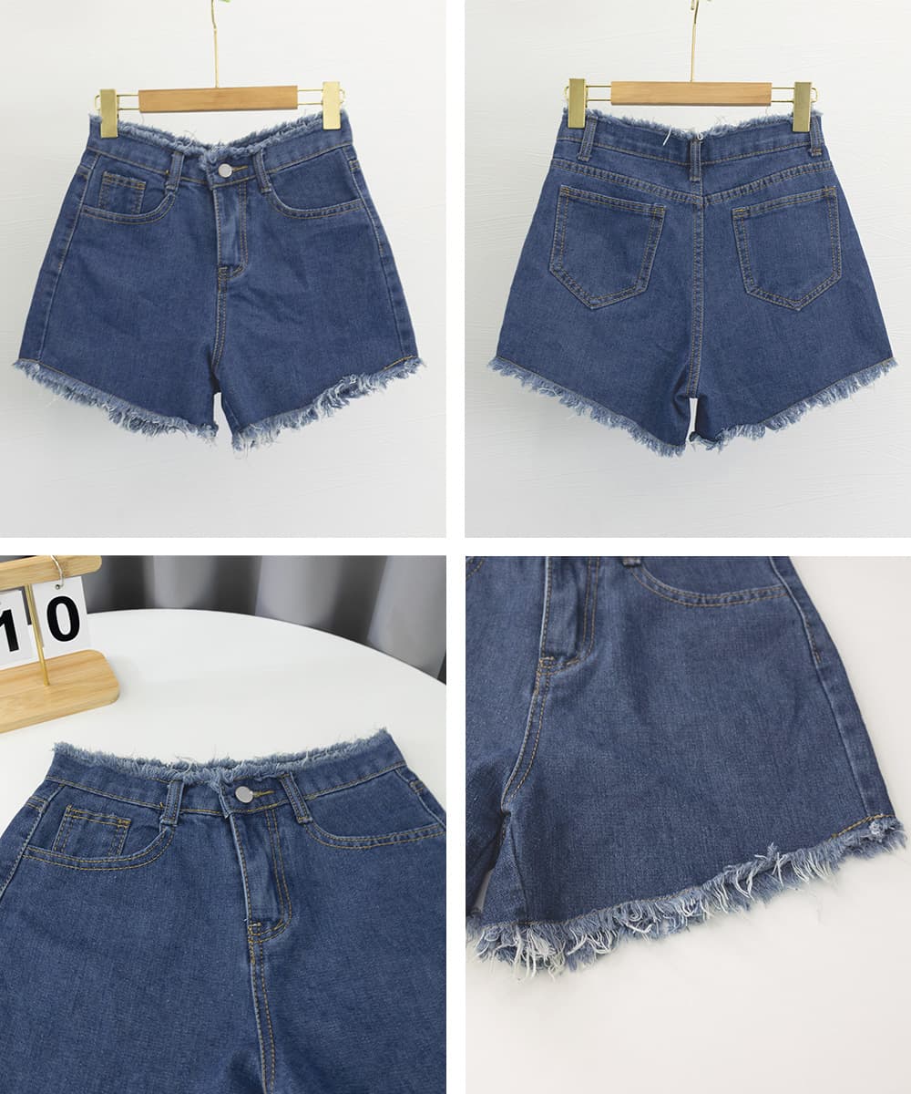 レディース フリンジデニム ハイウエストショートパンツ