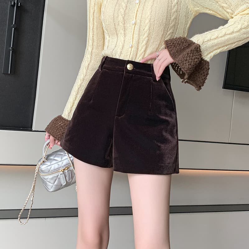 ベルベット調ワイドショートパンツ