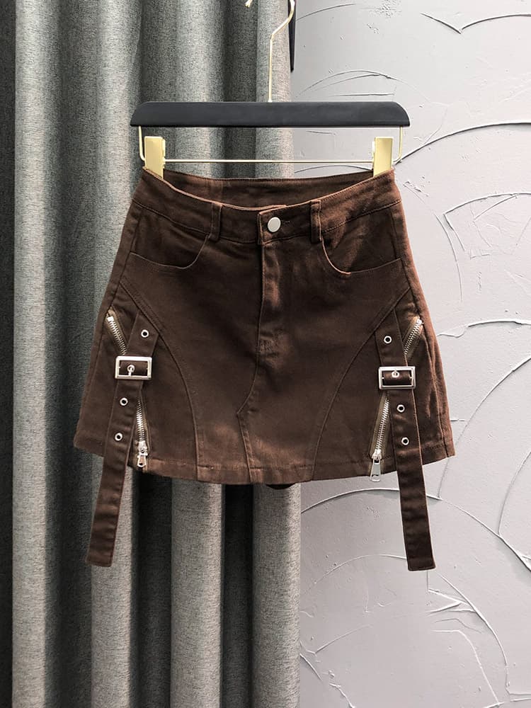 ショートパンツ デザインジッパー付きミニスカート風ショートパンツ