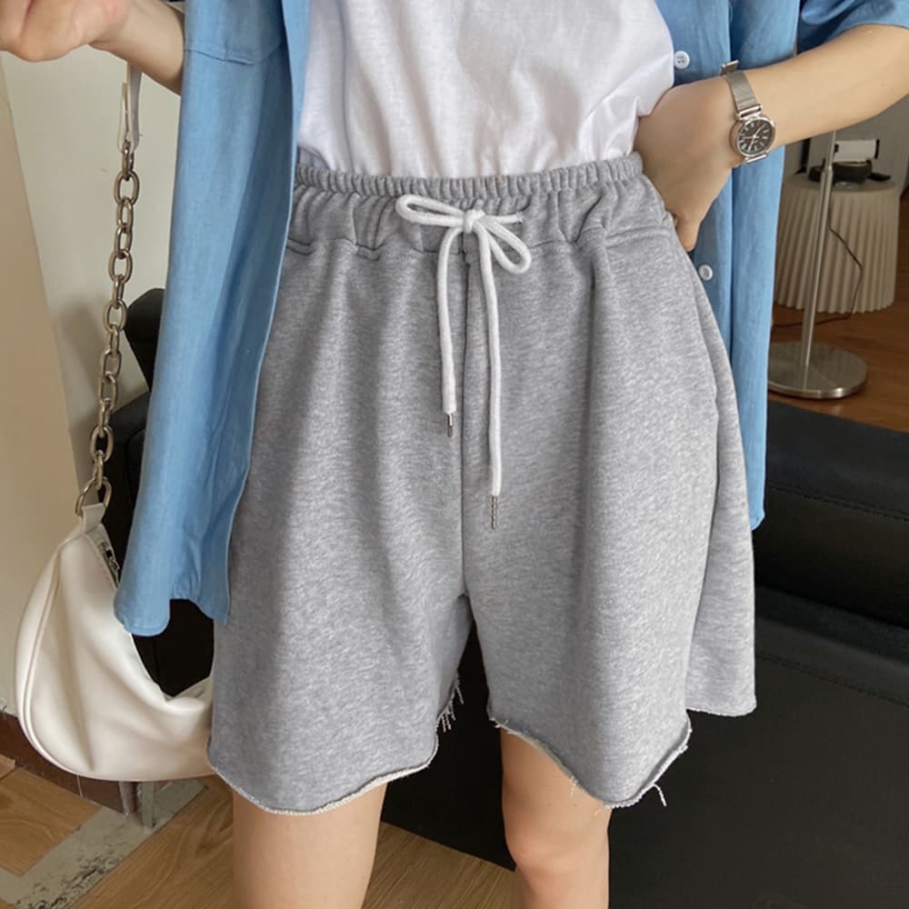 レディース 楽ちんスウェットショートパンツ ウエスト紐付き