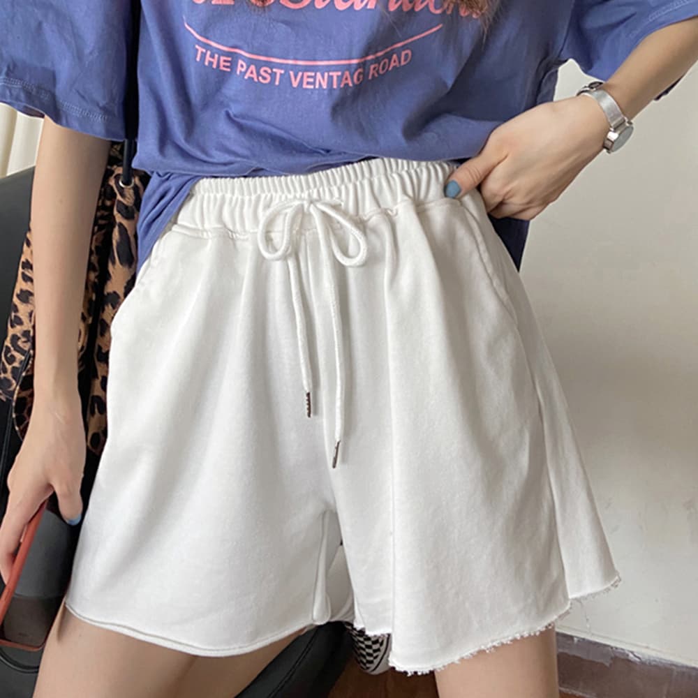 レディース 楽ちんスウェットショートパンツ ウエスト紐付き