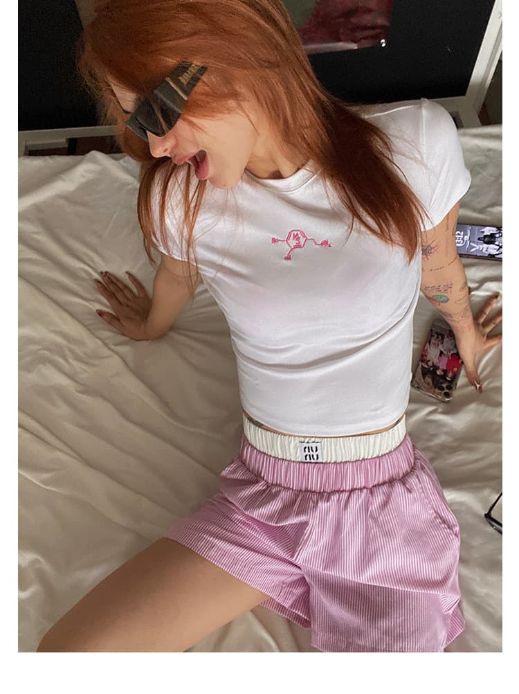 縦縞リゾートルーズショートパンツ