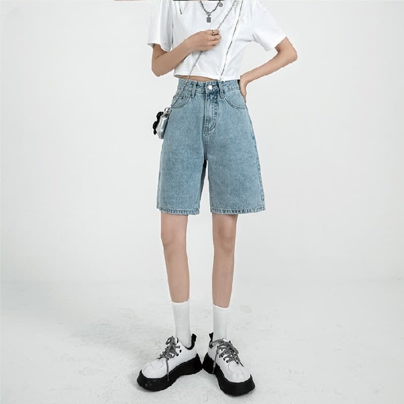 ゆったりデニムバギーショートパンツ
