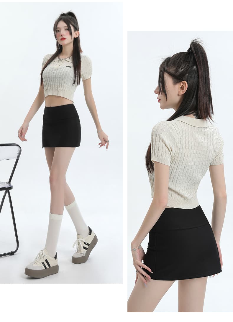 ショートパンツ シンプル巻きスカート風ショートパンツ