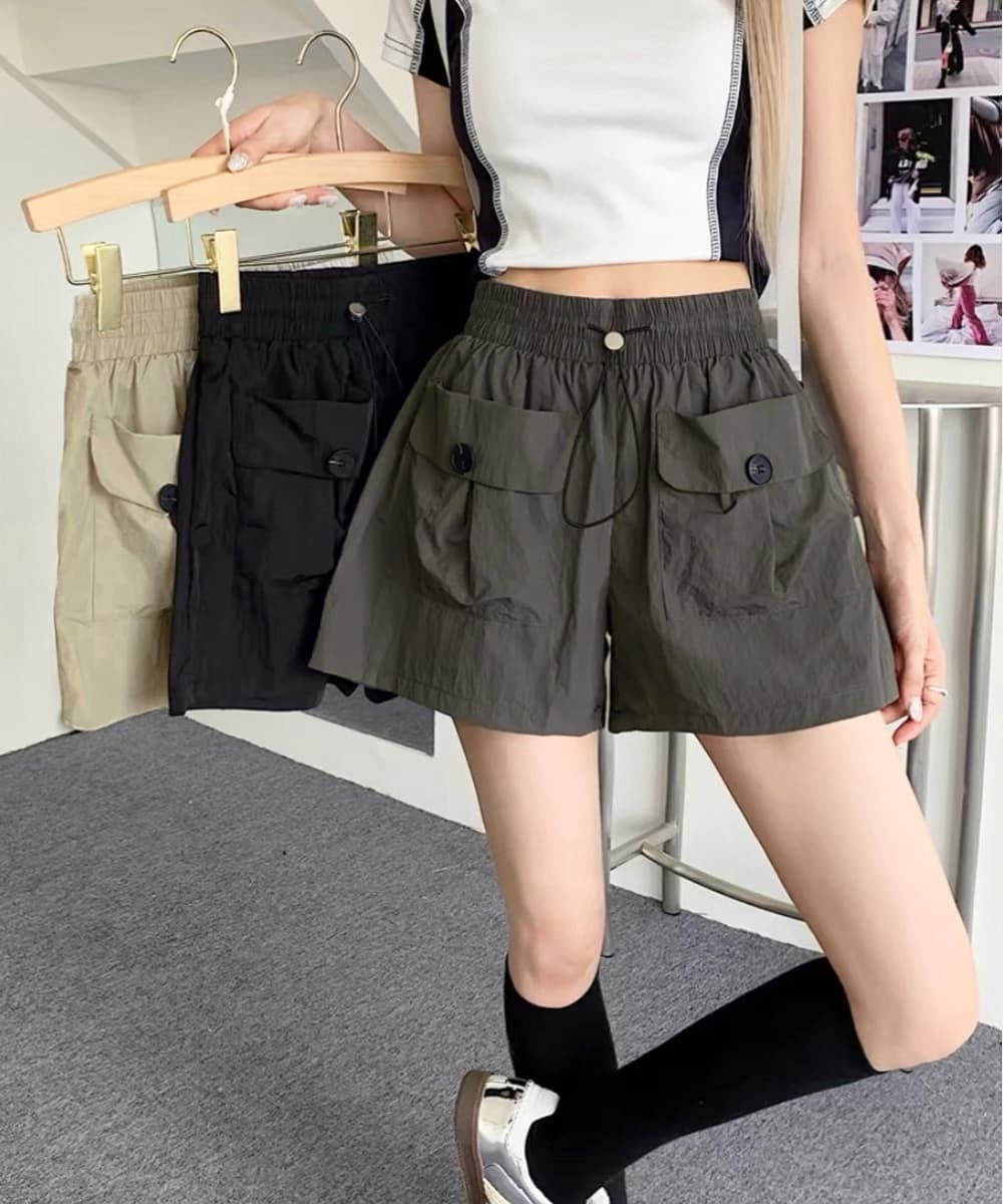 レディース 美脚ポケット付きカーゴショートパンツ 春夏