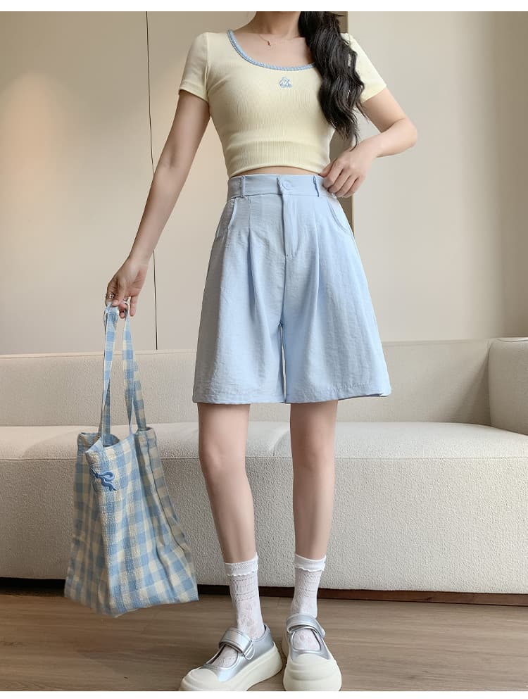 ショートパンツ リネン風タックショートパンツ