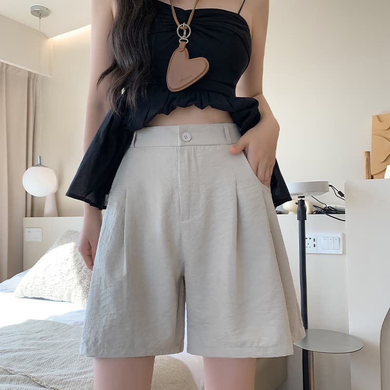 ショートパンツ リネン風タックショートパンツ