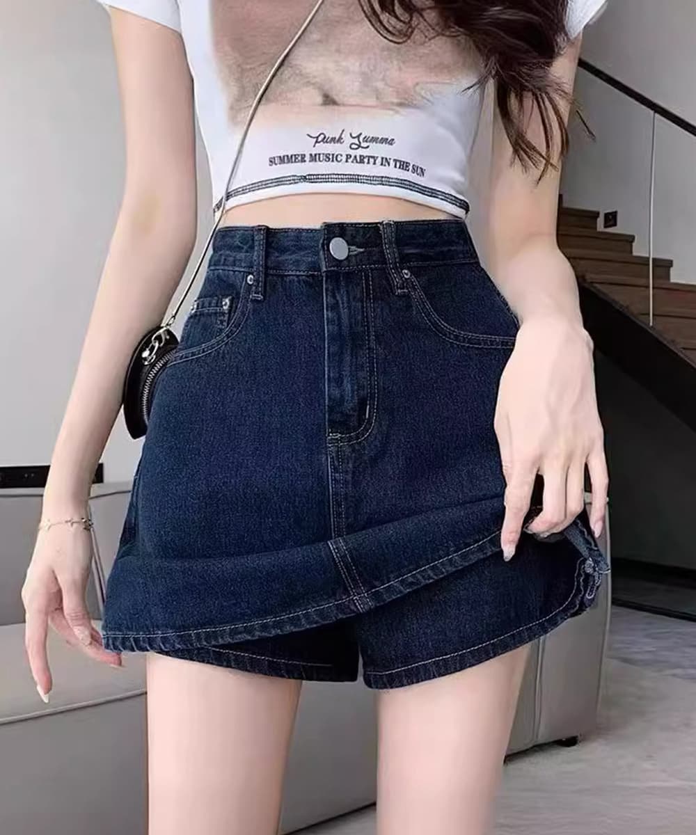 ショートパンツ レディース ハイウエストデニムスカパン