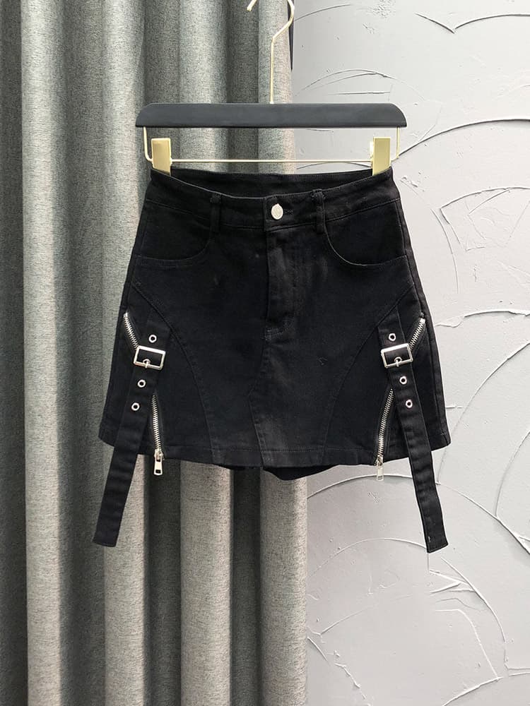 ショートパンツ デザインジッパー付きミニスカート風ショートパンツ