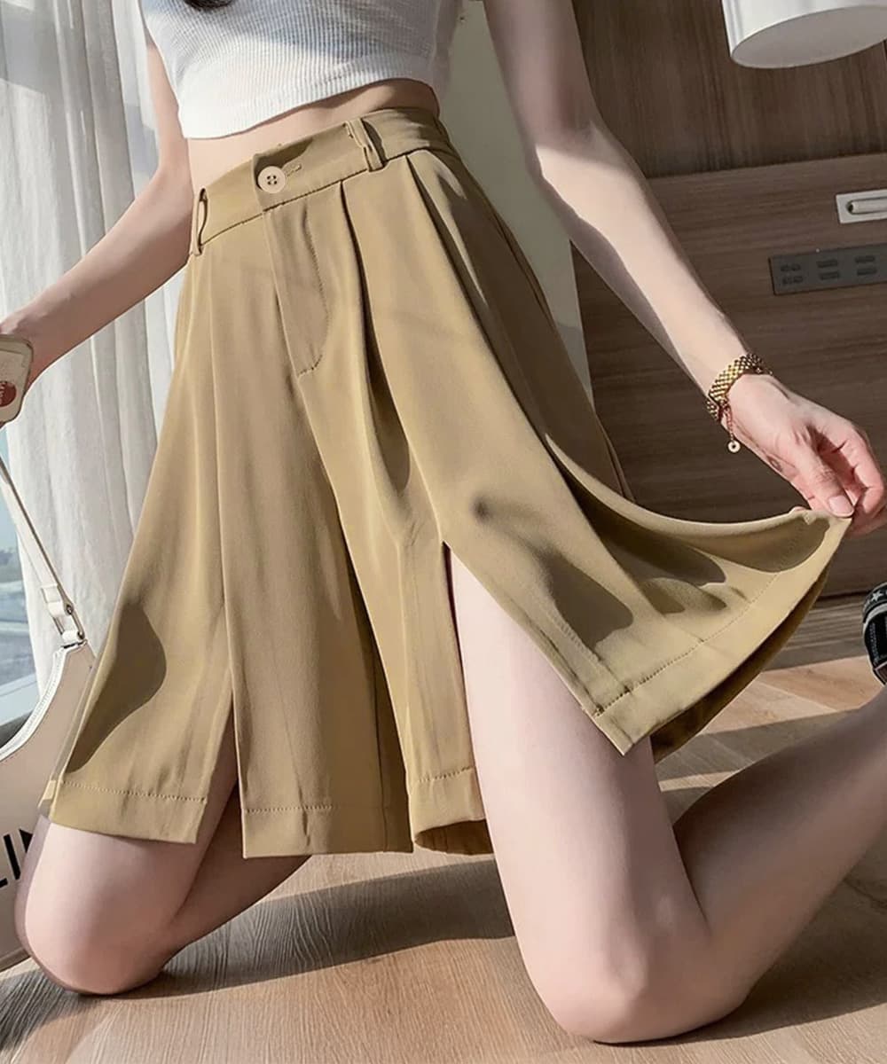 レディース ハイウエスト サイドスリットショートパンツ