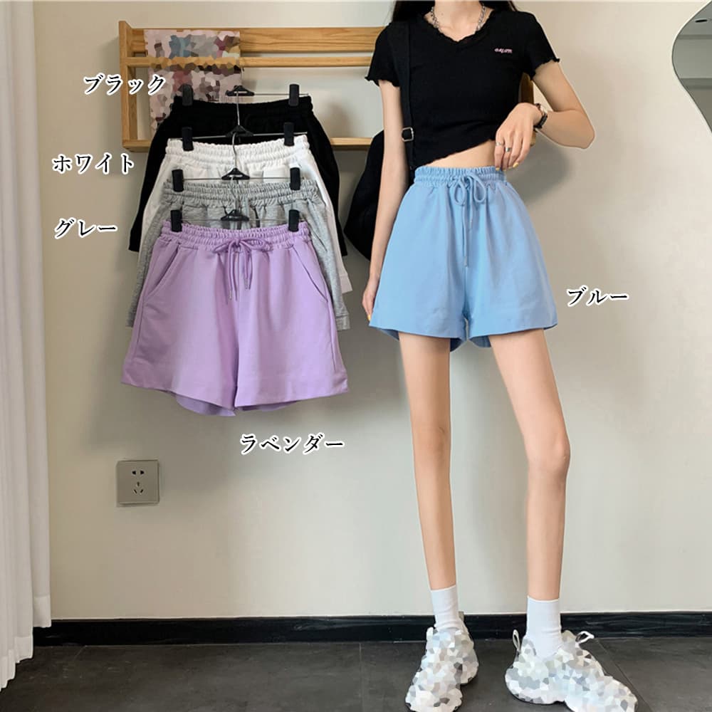 レディース ハイウエスト スウェットショートパンツ 春夏用