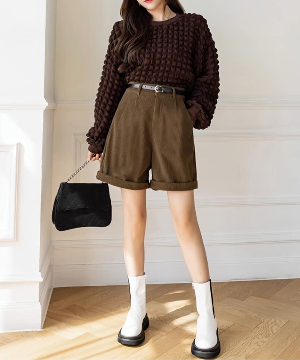 レディース コーデュロイ ハイウエストショートパンツ