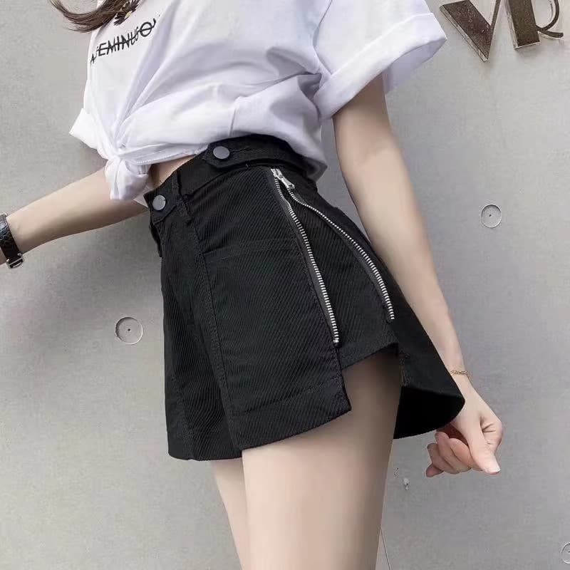 ジッパーデザイン ハイウエストショートパンツ