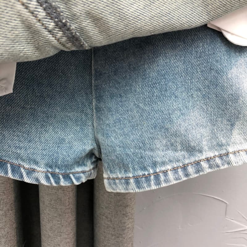 ショートパンツ ベルト付きデニムスカートパンツ