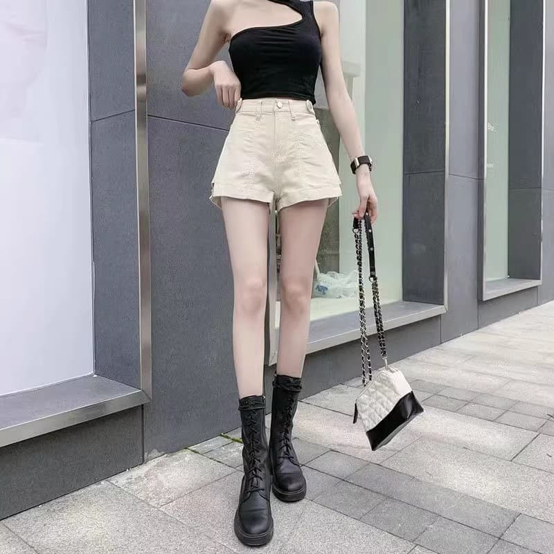 ジッパーデザイン ハイウエストショートパンツ