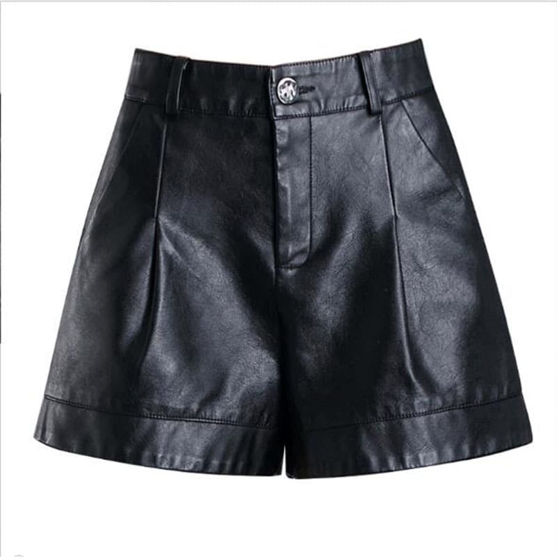 フェイクレザー プリーツショートパンツ