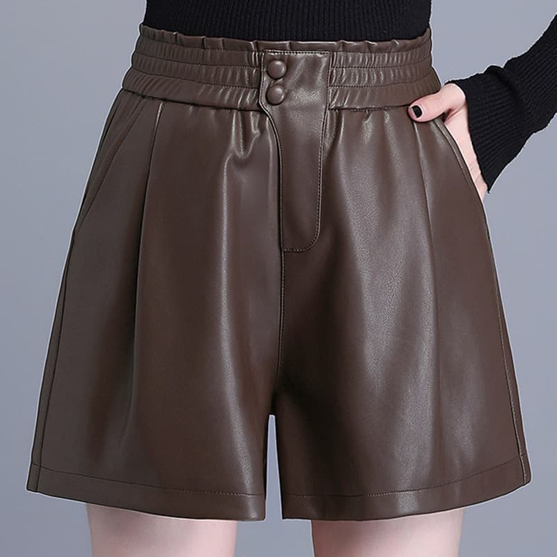 ウエストゴム合皮ワイドショートパンツ