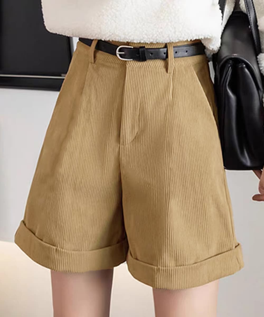 レディース コーデュロイ ハイウエストショートパンツ