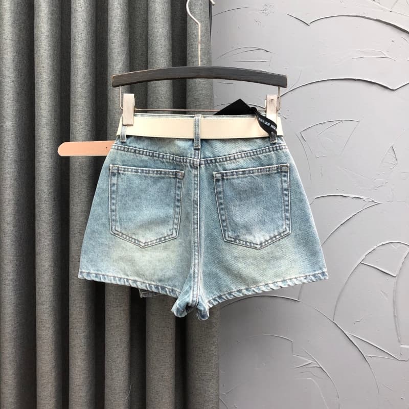 ショートパンツ ベルト付きデニムスカートパンツ