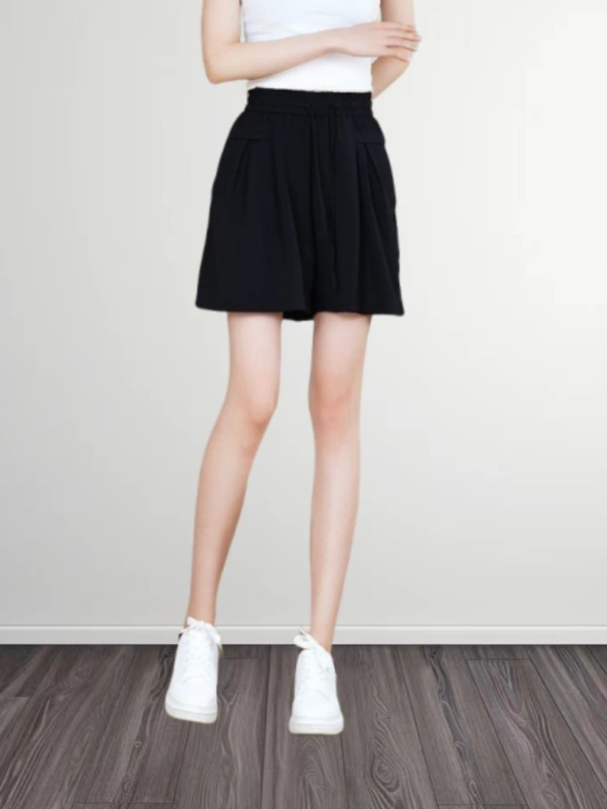 ショートパンツ リボン結びタックショートパンツ
