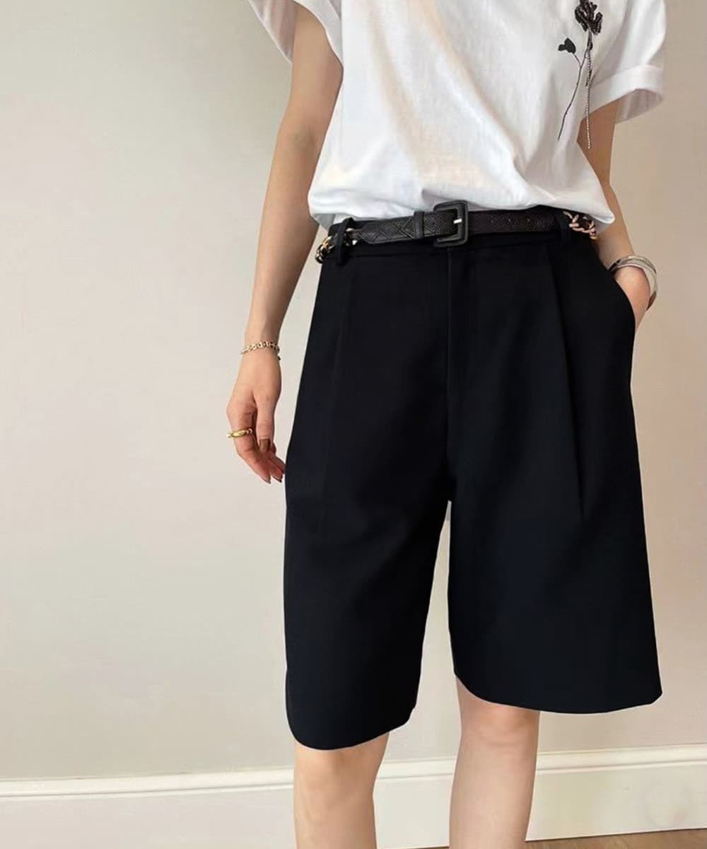 レディース ハイウエスト タックショートパンツ 美脚効果