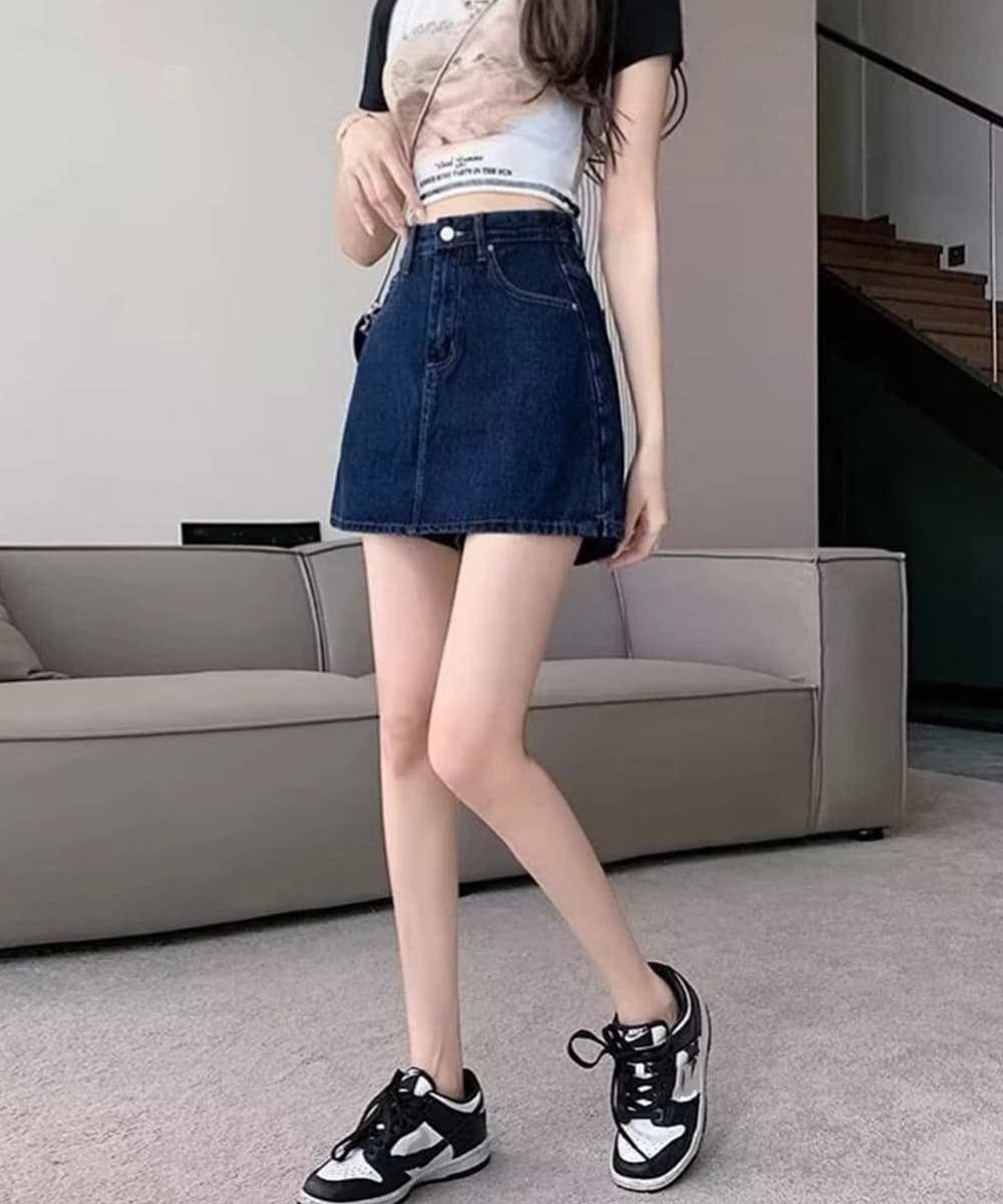 ショートパンツ レディース ハイウエストデニムスカパン