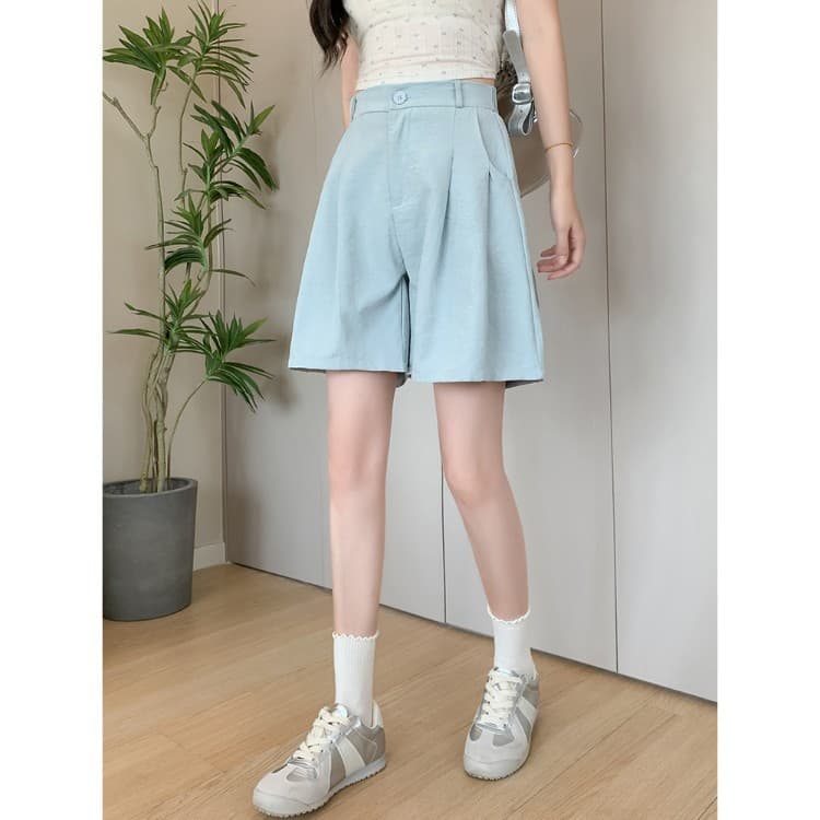 ショートパンツ リネン風タックショートパンツ