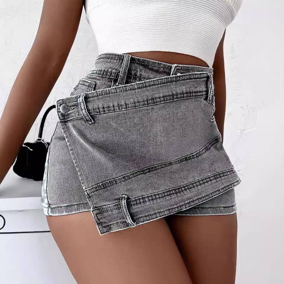 ウエストアクセントデニムショートパンツ