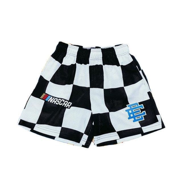 レーシング風 市松柄メッシュショートパンツ