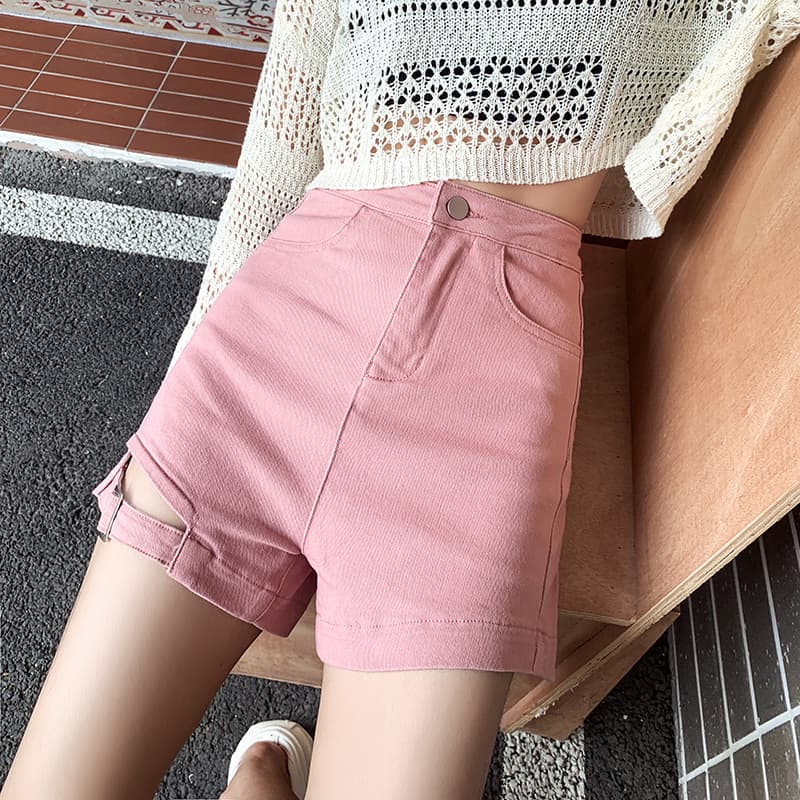 サイドカットアウト ハイウエストショートパンツ