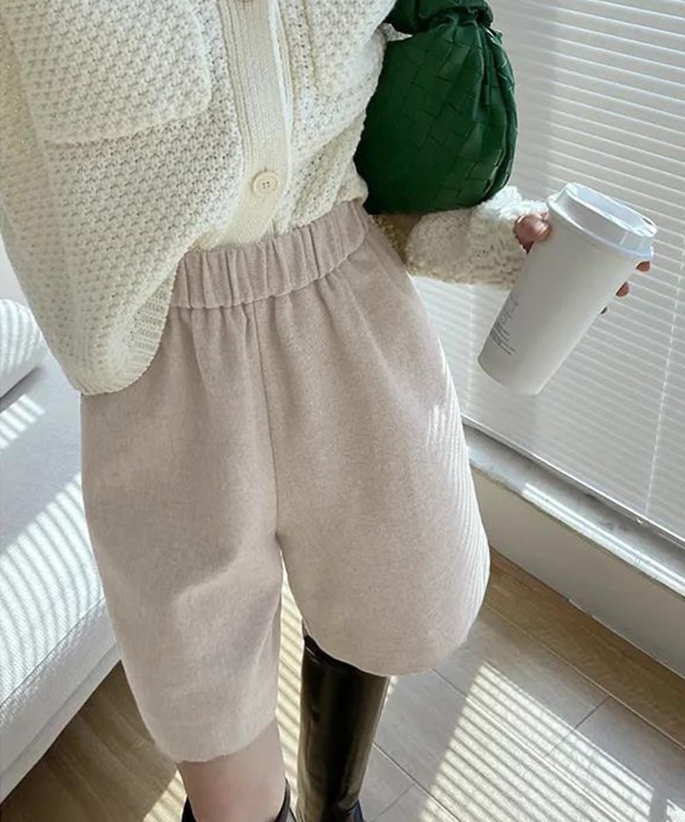 ショートパンツ レディース ウール風ハーフパンツ 美脚ワイド