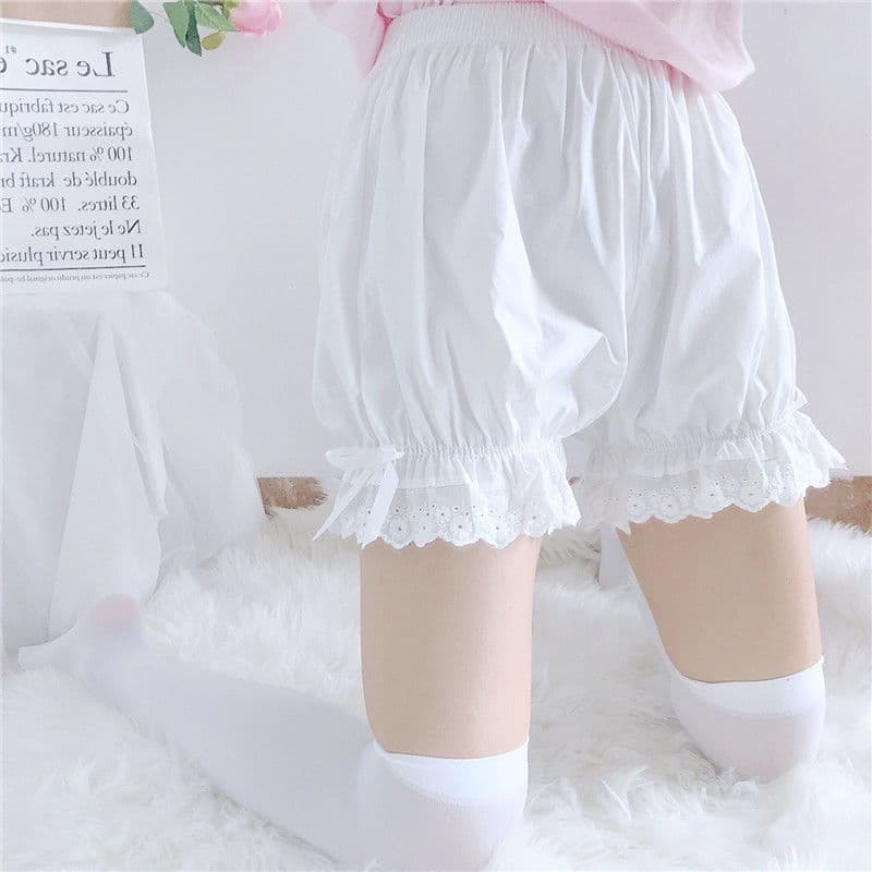 ショートパンツ レース飾り リボン付き キュロットパンツ