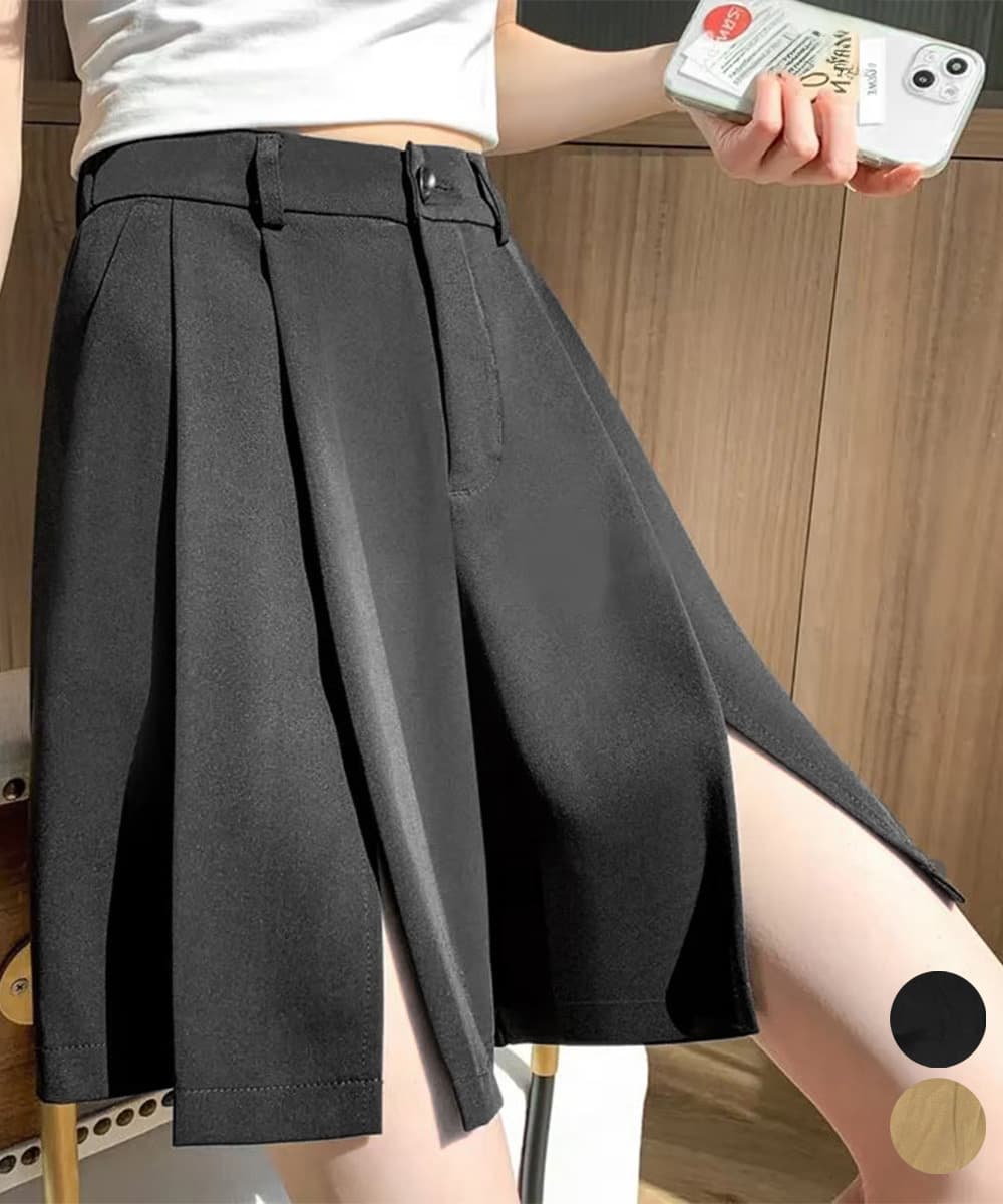 レディース ハイウエスト サイドスリットショートパンツ