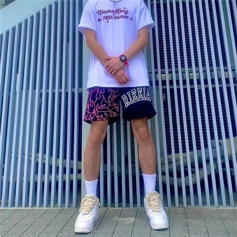 炎柄切替バギーショートパンツ