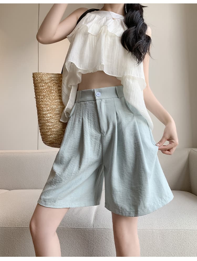 ショートパンツ リネン風タックショートパンツ