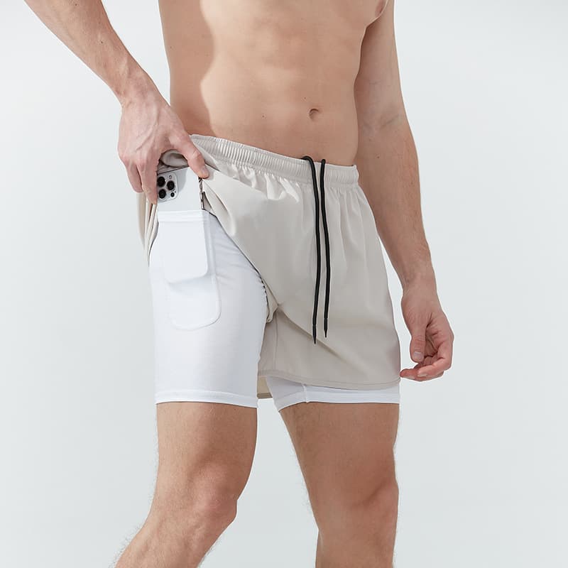 スポーツ用二重構造ポケット付きショートパンツ