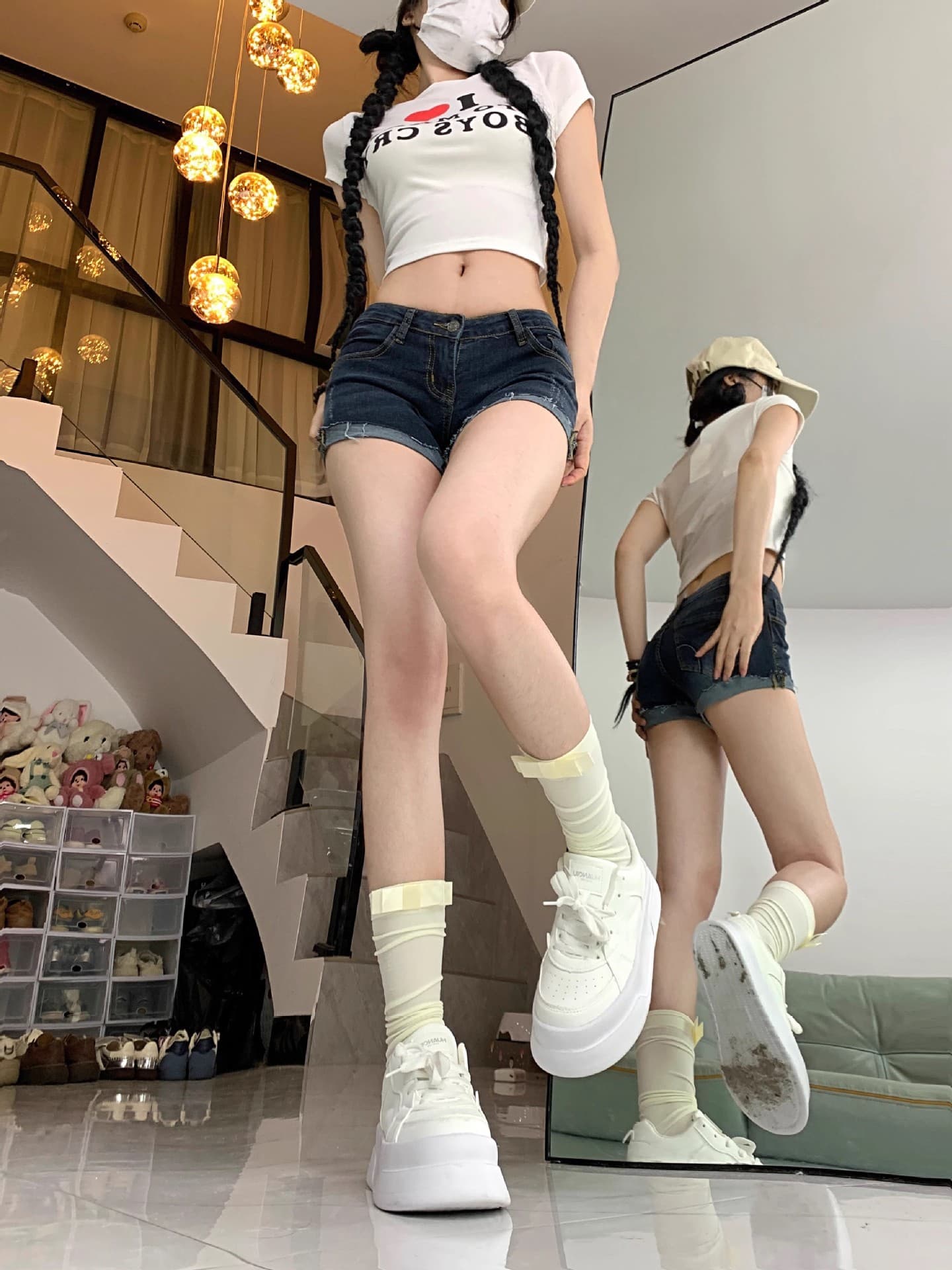 切りっぱなしカジュアルデニムショートパンツ