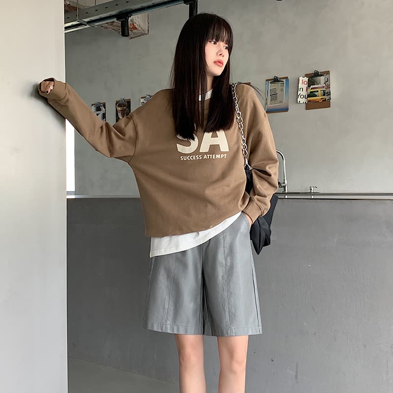 ショートパンツ 上品フェイクレザーハーフパンツ